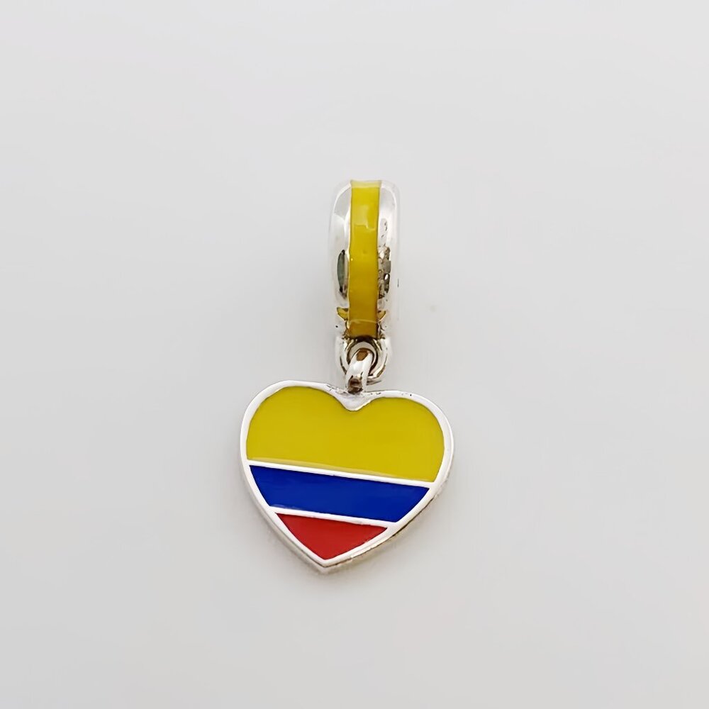 Pandora Colombia Flag Charm Heart Bead Charm Travel Pendant S925 Sterling Silver